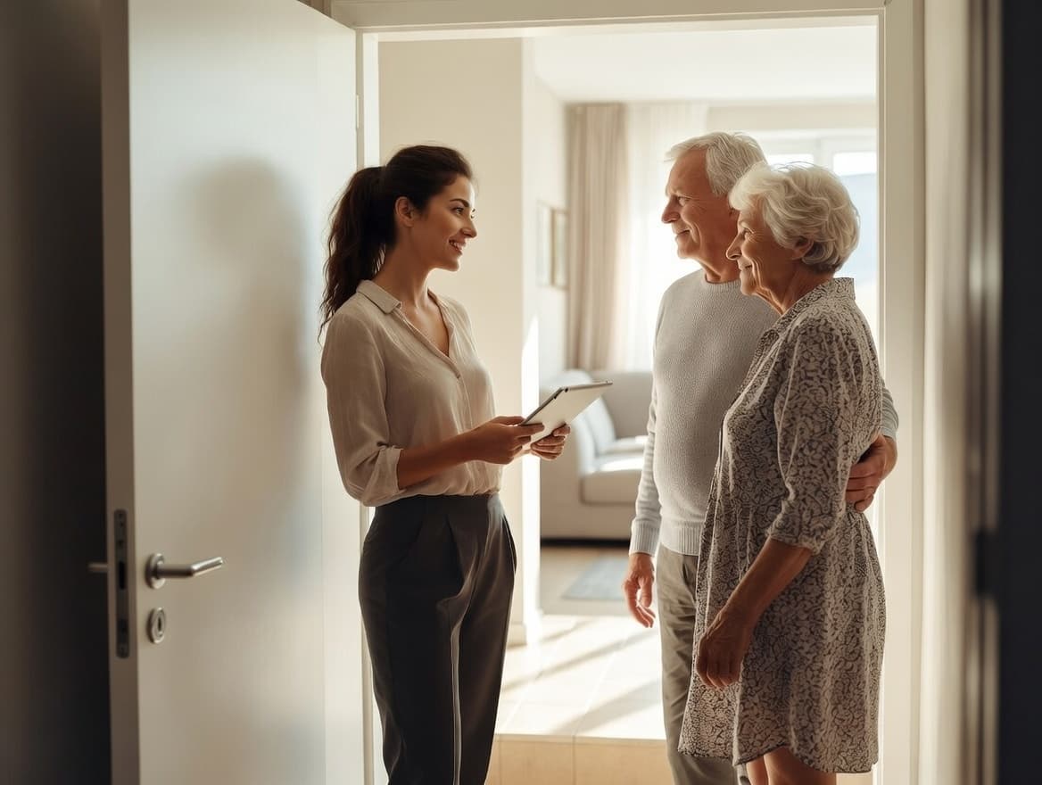 Healthcare professional visiting senior couple at home